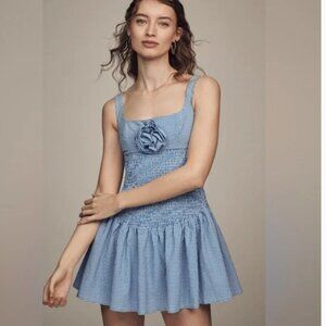 Maeve by Anthropologie Smocked Rosette Drop-Waist Mini Dress Sz M